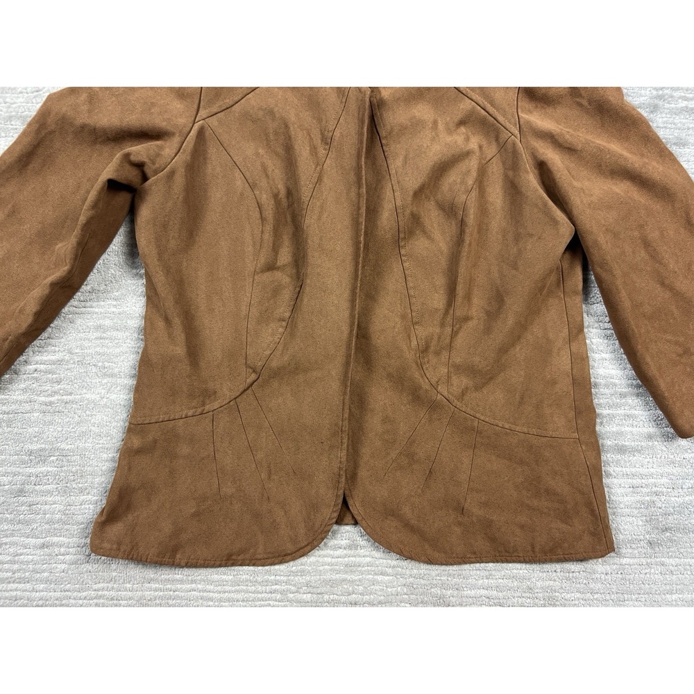 R&K Original Jacket Womens 14 Brown Polyester Open‎ Front Faux Suede Feel - Picture 3 of 14